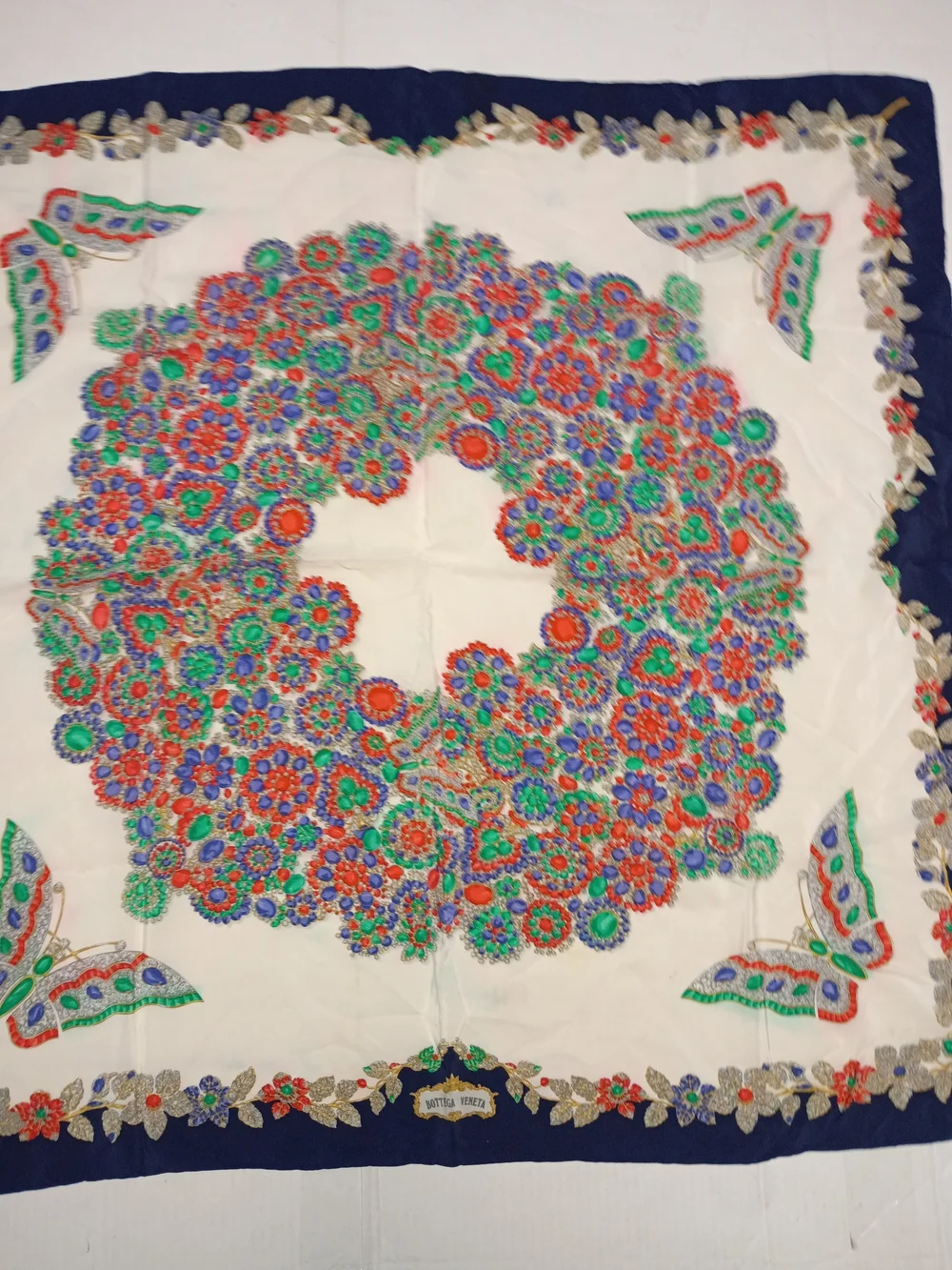 ❤️AMAZING!! BOTTEGA VENETA JEWELS BUTTERFLY Theme 100% Silk Scarf 33 X 33